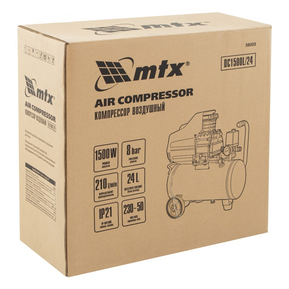 Компрессор воздушный DC1500L/24, 1,5 кВт, 24 л, 210 л/мин MTX