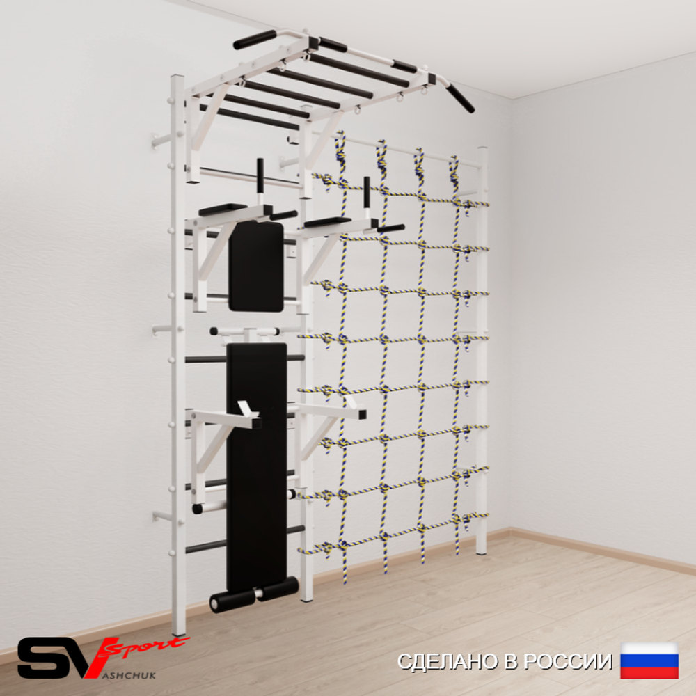Шведская стенка Sv Sport усиленная 6260 (Турник рукоход/Брусья/Стойка/Скамья/Канатный лаз)