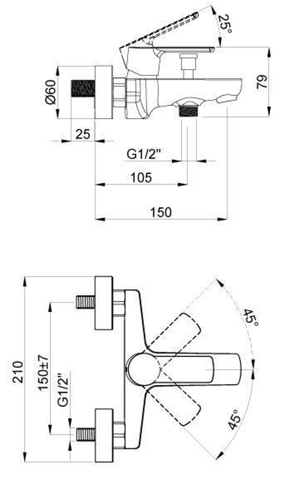 Смеситель для ванны с коротким изливом AZARIO Севио, хром (AZ-15950501)