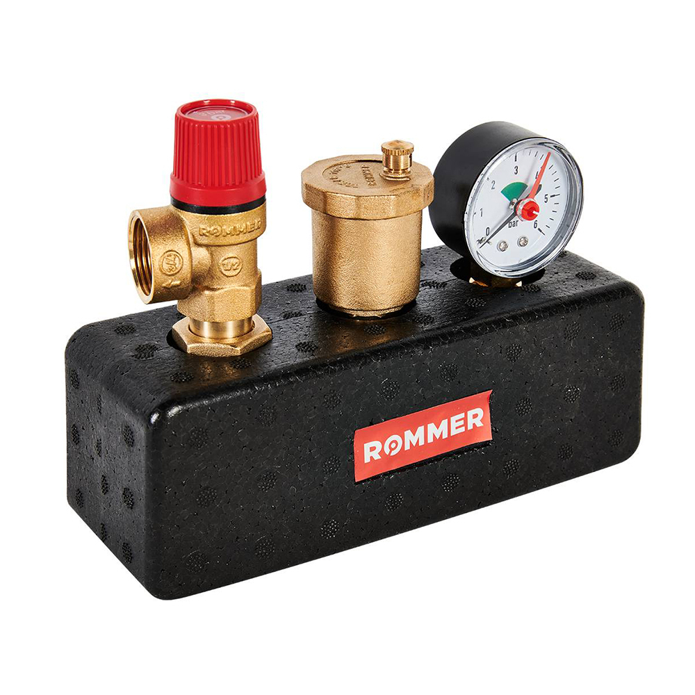 Группа безопасности котла ROMMER - 1" (до 50 кВт, PN3, Tmax 100°C, в теплоизоляции)