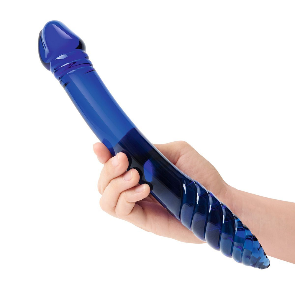 Синий двусторонний стеклянный стимулятор 11’’ Double-sided Glass Dildo For G-Spot P-Spot Stimulation - 28 см. (Цвет: синий)