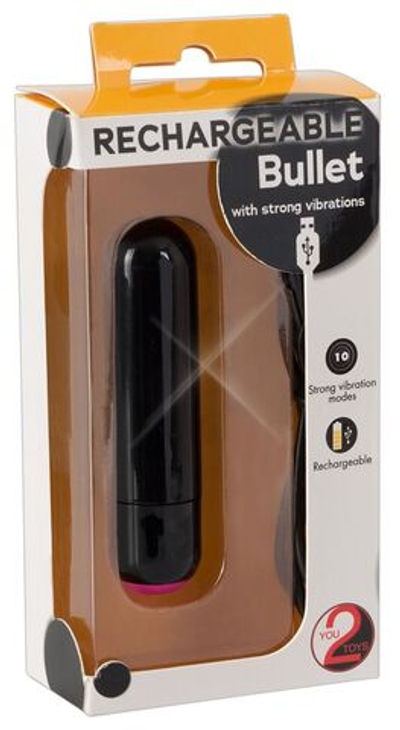 Черная перезаряжаемая вибропуля Rechargeable Vibrobullet - 9 см. (Цвет: черный)