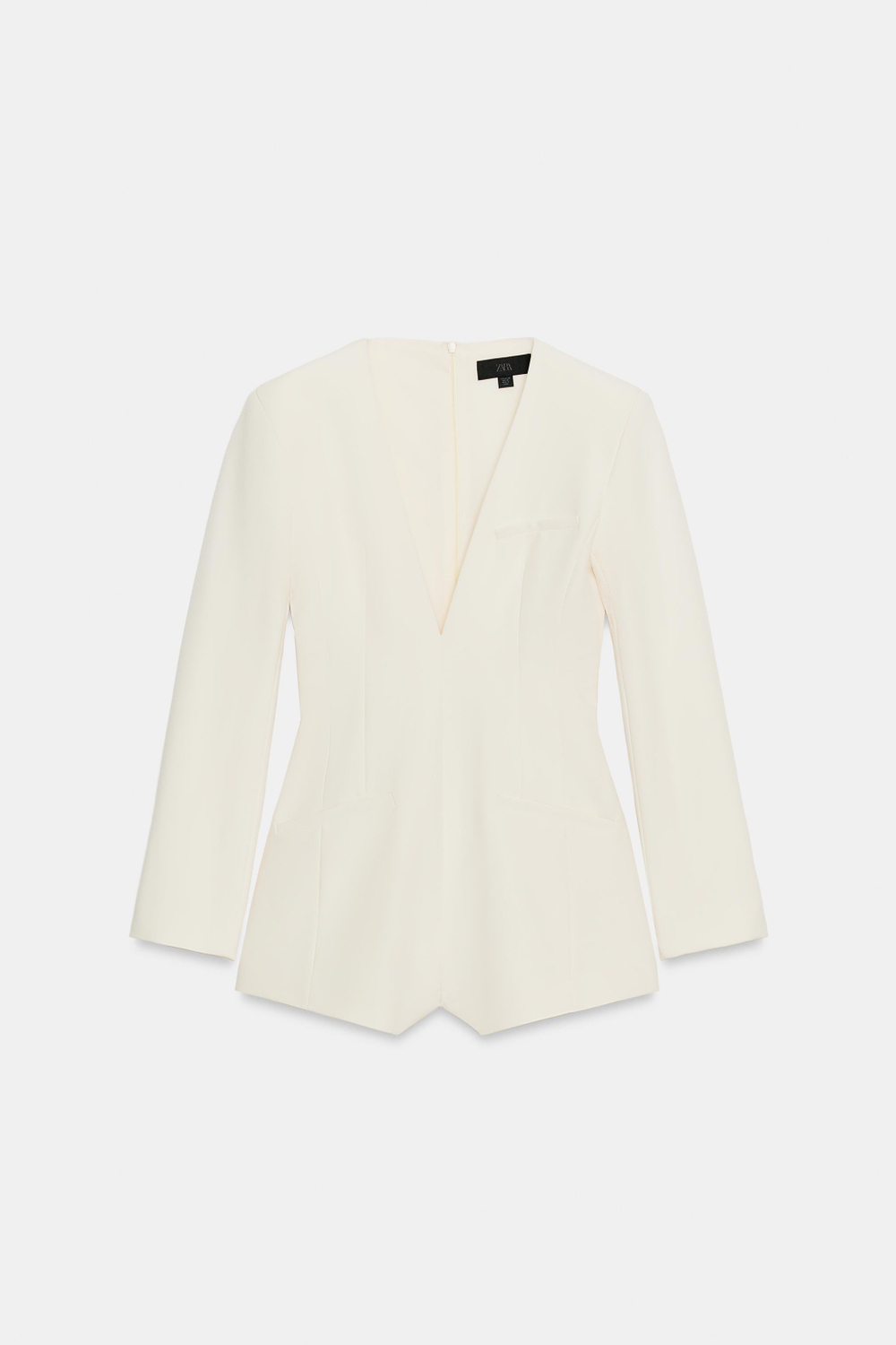 ZARA КОРОТКИЙ КОМБИНЕЗОН С ПОДПЛЕЧНИКАМИ, ЖЕЛТОВАТО-БЕЛЫЙ