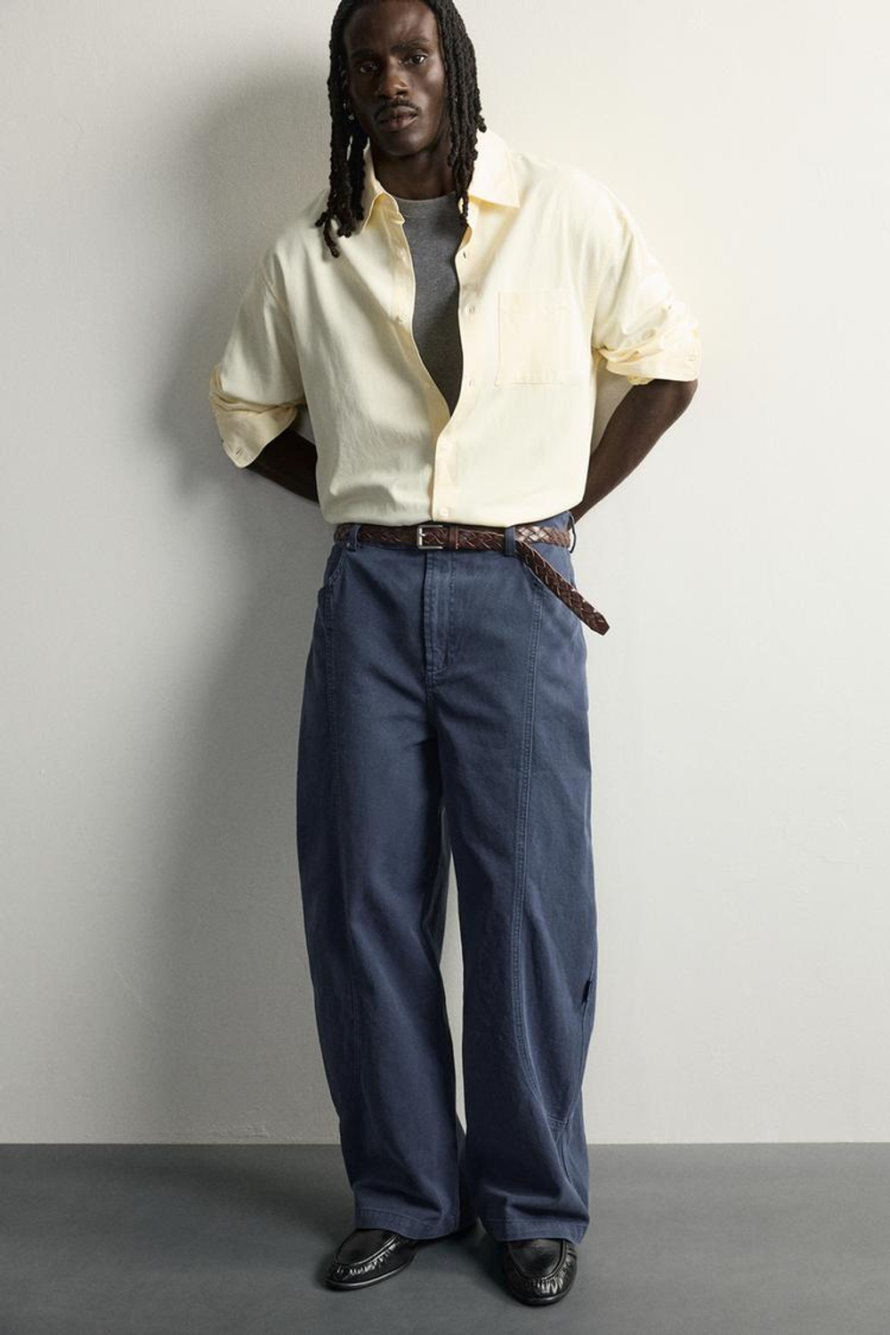 ZARA БРЮКИ RELAXED FIT С ШВАМИ, МОРСКОЙ СИНИЙ
