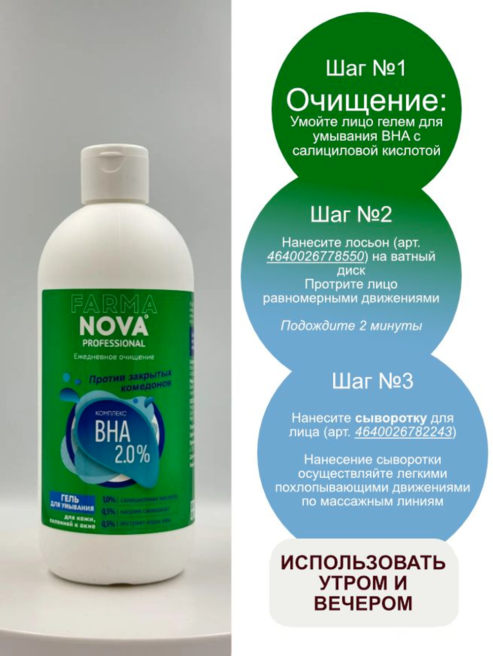 Гель для умывания от прыщей с наносеребром Farmanova, 250 мл