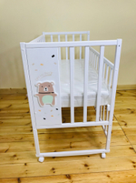 Кровать детская Mini Loft 3D - Oh my bear колесо-качалка (белый) 1200х600