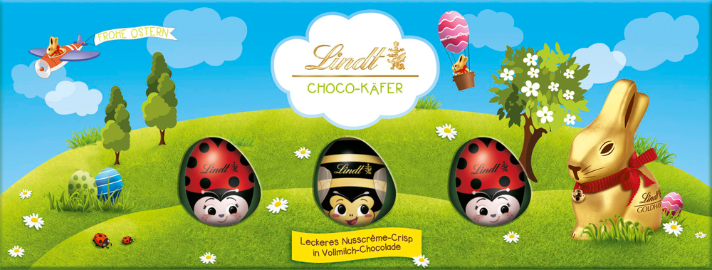 Шоколад молочный Lindt Bugs & Bees в форме пчёл и жуков с ореховым кремом и рисовыми хлопьями,100 г (Из Финляндии)