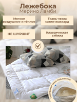 Одеяло ЛЕЖЕБОКА Мерино Ламби 200х220 из 100% овечьего пуха ягненка мериноса без синтетики, тёплое плотность 450 г/м2, 2454-220-4
