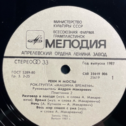 Винтажная виниловая пластинка LP Машина Времени Реки И Мосты Пластинка 2 (СССР 1987)