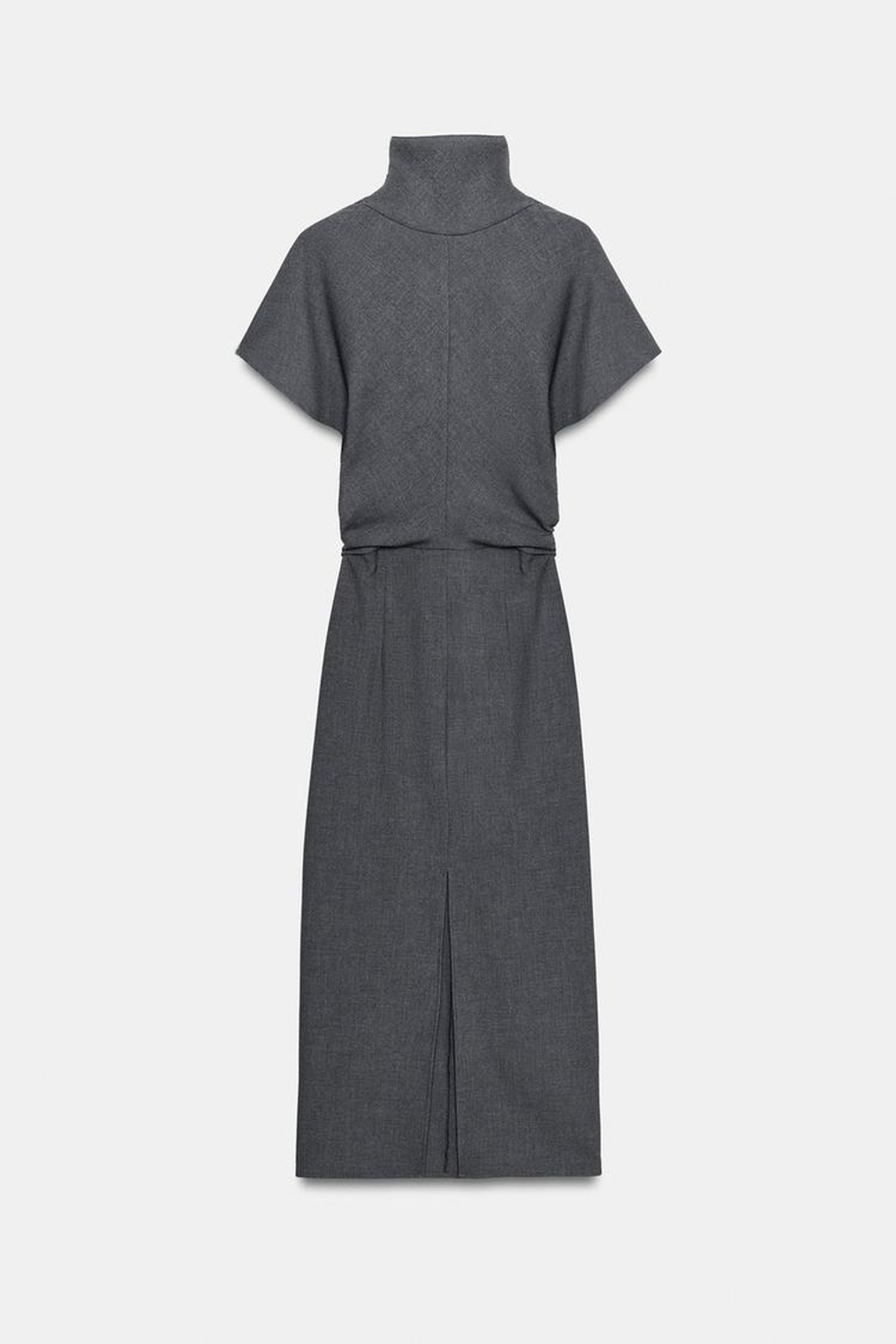 ZARA ДЛИННОЕ ПЛАТЬЕ С ВЫСОКИМ ВОРОТНИКОМ, МЯГКИЙ СЕРЫЙ