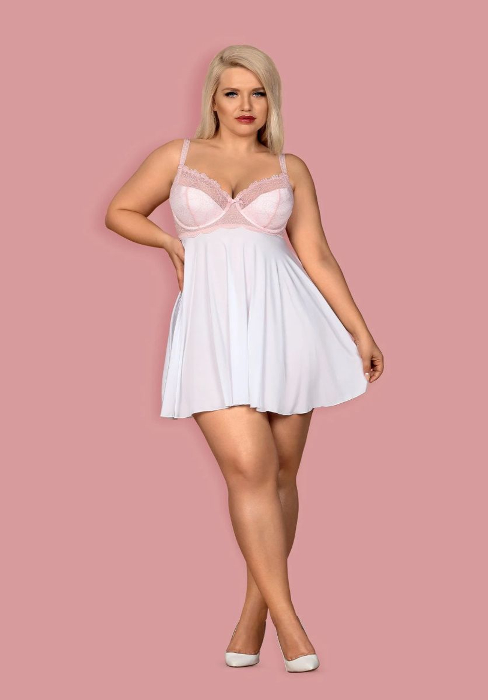 Восхитительный коротенький беби-долл Girlly с кружевом (Размер: XXL) (Цвет: белый с розовым)
