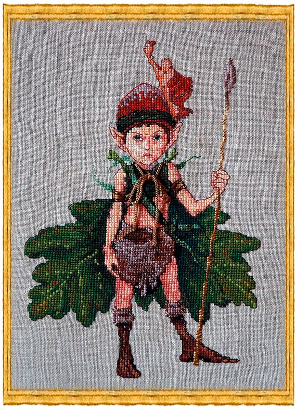 Набор для вышивания нитками Nimue, Lutin des Chênes (Эльф дубового листа), 16х23 см