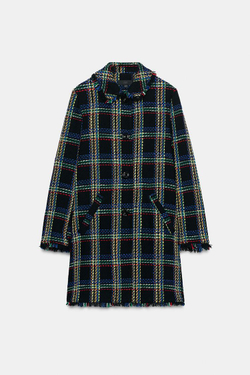 ZARA ПАЛЬТО В КЛЕТКУ ИЗ РЕЛЬЕФНОЙ ТКАНИ, РАЗНОЦВЕТНЫЙ
