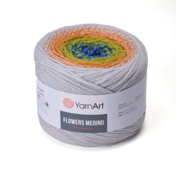 Фловерс Мерино (Flowers Merino) пряжа YarnArt 25%шерсть 75%акрил 1x225г/590м (562 св.серо-терракотово-зелено-синий)