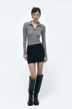 ZARA БОДИ DELICATE С ВОРОТНИКОМ ПОЛО, СЕРЫЙ С МЕЛАНЖЕВЫМ ЭФФЕКТОМ