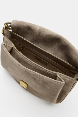 ZARA КОЖАНАЯ СУМКА С ПЛЕЧЕВЫМ РЕМНЕМ И КЛАПАНОМ, СЕРЫЙ