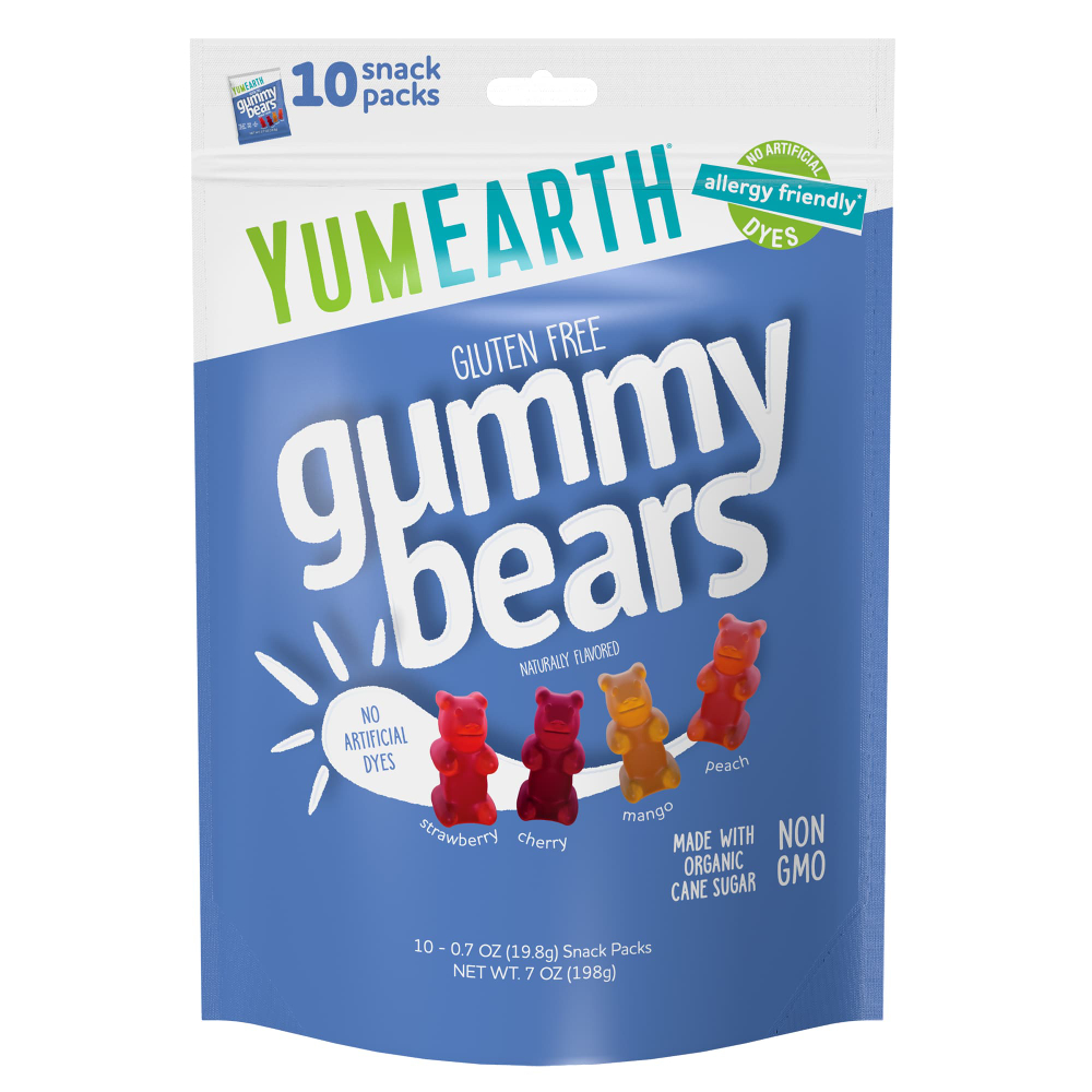 YumEarth, жевательные мишки без глютена, клубника, вишня, манго, персик, 10 порционных упаковок по 19,8 г (0,7 унции)