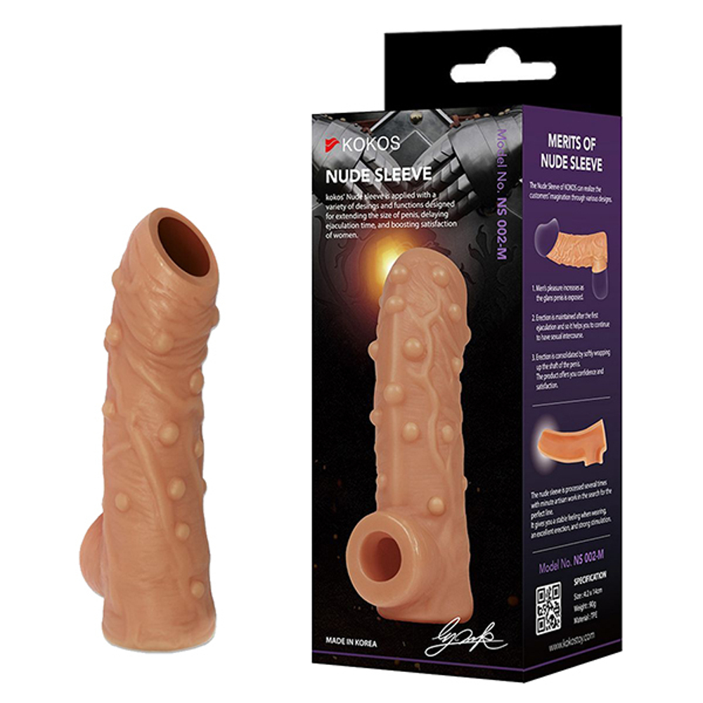 Телесная насадка 14см с пупырышками и открытой головкой Kokos Nude Sleeve L Size