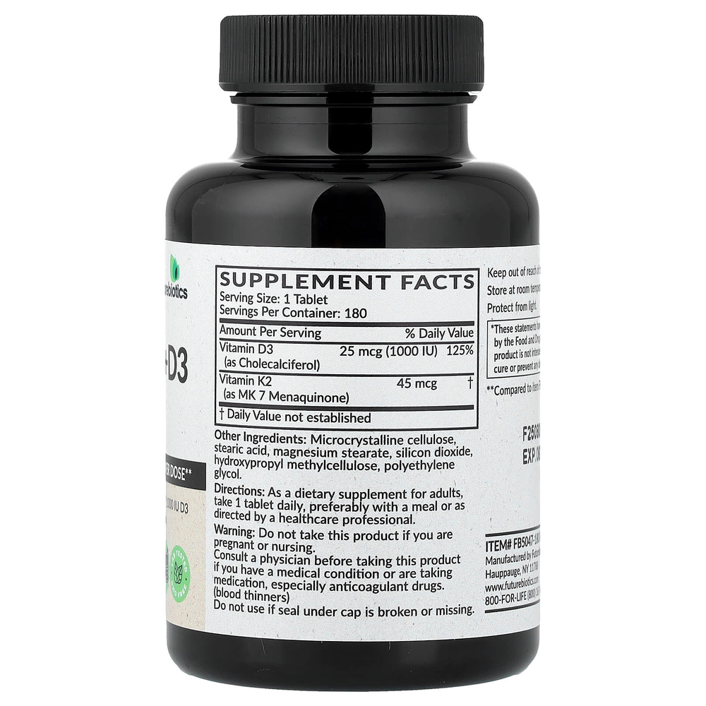 Futurebiotics, витамины K2 и D3, 180 таблеток