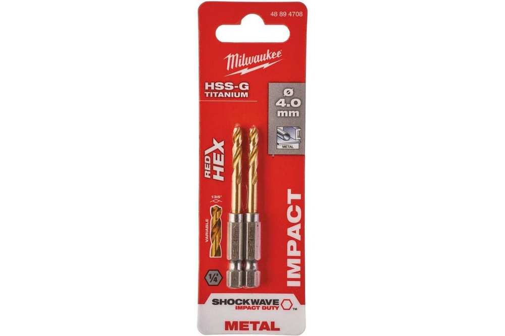 Сверло по металлу RedHEX HSS-G TiN (2 шт; 4х26х71.5 мм) Milwaukee 48894708