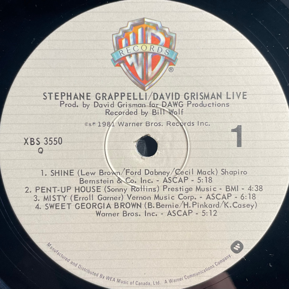 Stephane Grappelli / David Grisman ‎– Live (Канада 1981г.)