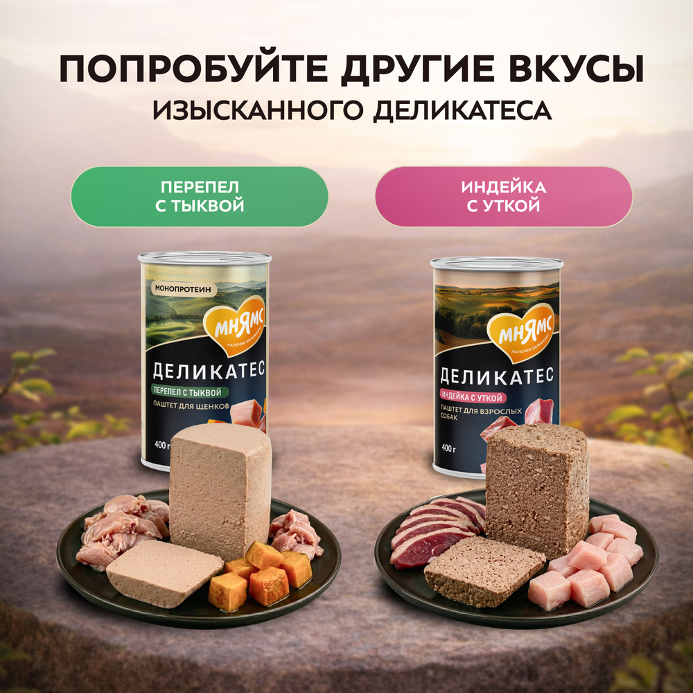 Влажный корм Мнямс Деликатес Паштет из ягненка с овощами для собак всех пород "Мусака по-ираклионски" 12шт по 400 г