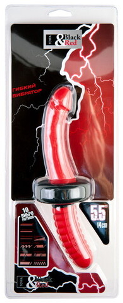 Двусторонний красный гибкий вибратор Black & Red (10 режимов,14 см) (Цвет: красный с черным)