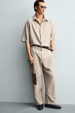 ZARA БРЮКИ СВОБОДНОГО КРОЯ СО СКЛАДКАМИ, СЕРЫЙ/НЕЖНО-КОРИЧНЕВЫЙ