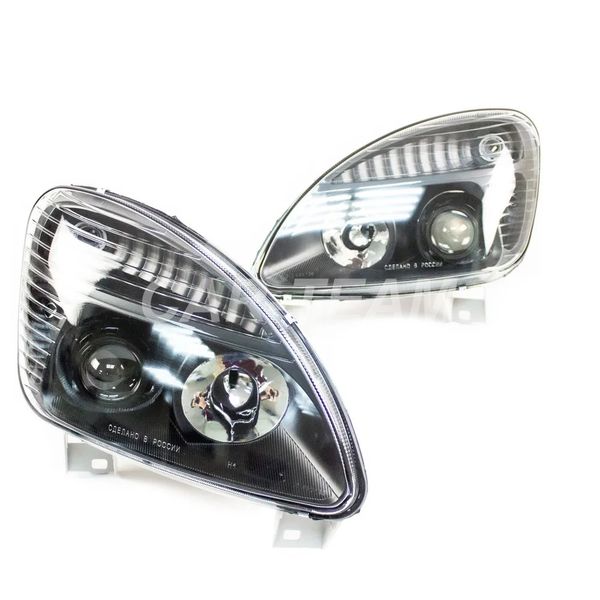 Фары Газель Бизнес передние с Bi LED модулями, черная маска (под ключ)
