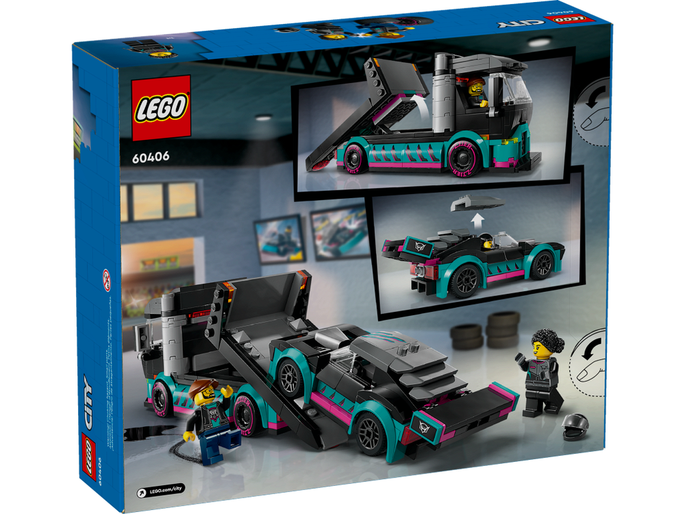 Конструктор Лего Сити Гоночный автомобиль и автовоз | LEGO City Race Car and Car Carrier Truck 60406 — 328 деталей (6+)