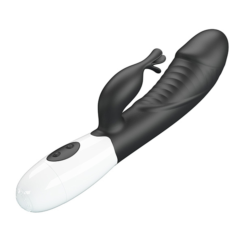 Черный вибратор-кролик 19,8см со стимулятором клитора Pretty Love Rasmussen Bunny Vibrator Black BW-500072-A3