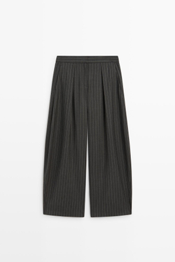 Massimo Dutti Широкие брюки в полоску из шерстяной смеси, норка