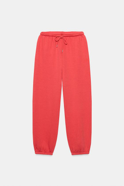 ZARA БРЮКИ-ДЖОГГЕРЫ ИЗ МЯГКОЙ ТКАНИ, КРАСНЫЙ