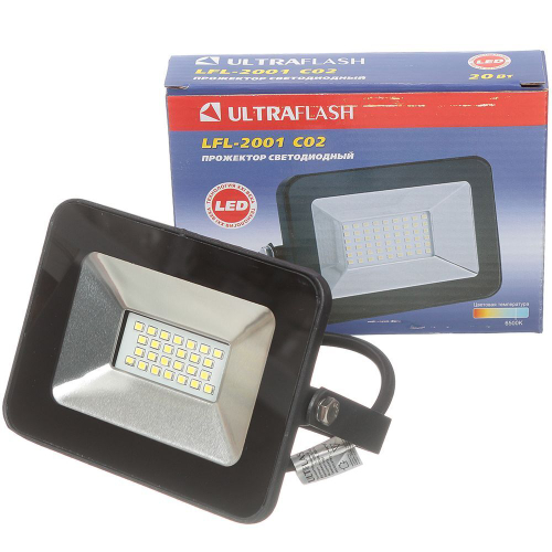 Прожектор светодиодный, Ultraflash, LFL-2001 C02, 20 Вт, 6500 К, IP65, 1250 Лм, чер, 12315