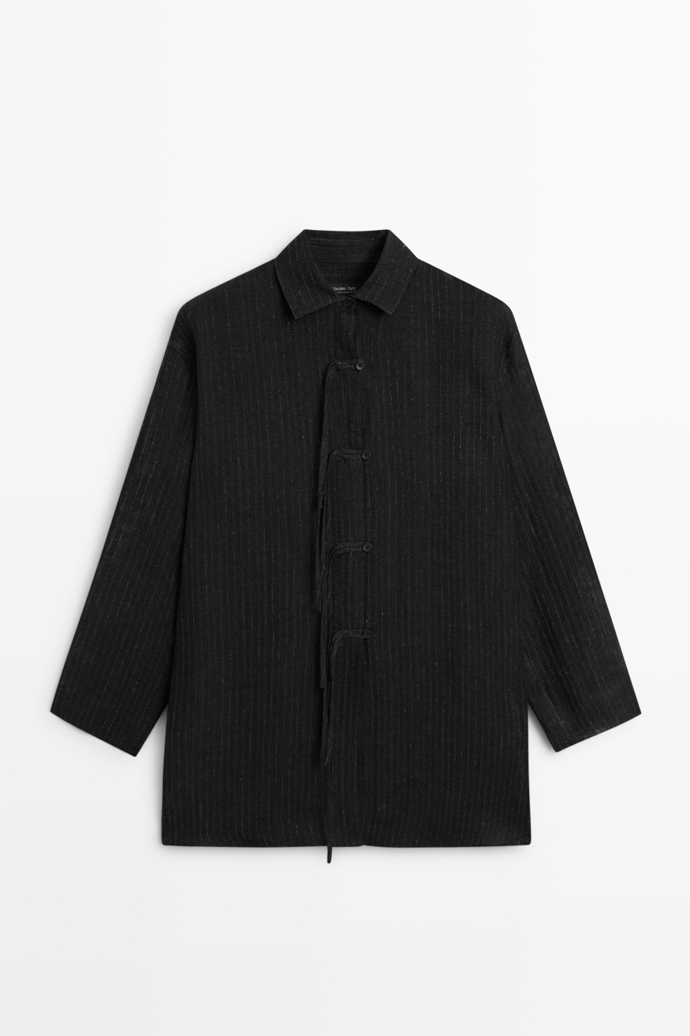 Massimo Dutti Блуза в полоску из смесового льна с пуговицами, черный