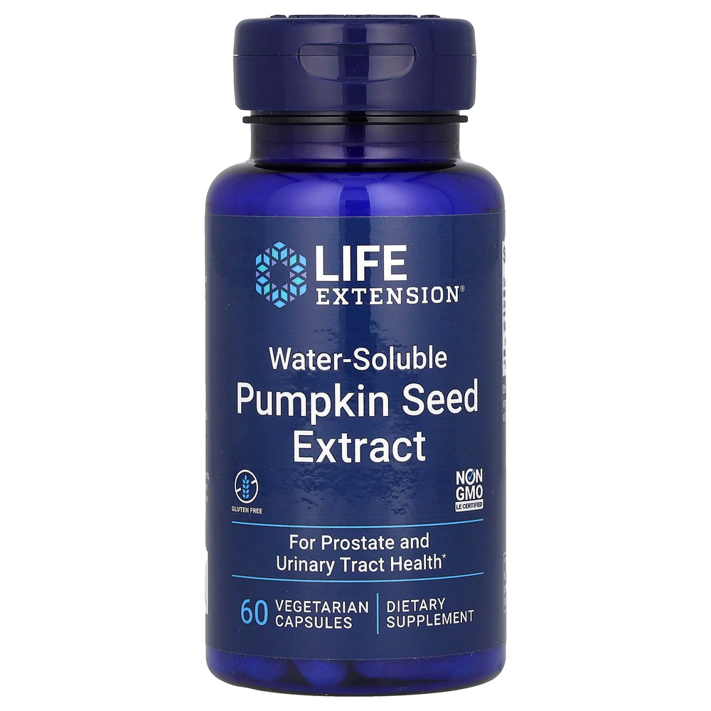 Life Extension, растворимый в воде экстракт семян тыквы, 60 вегетарианских капсул (262 мг в 1 капсуле)