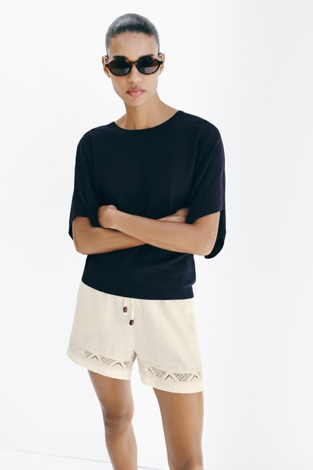 ZARA ТОП С ШИРОКИМИ РУКАВАМИ, МОРСКОЙ СИНИЙ