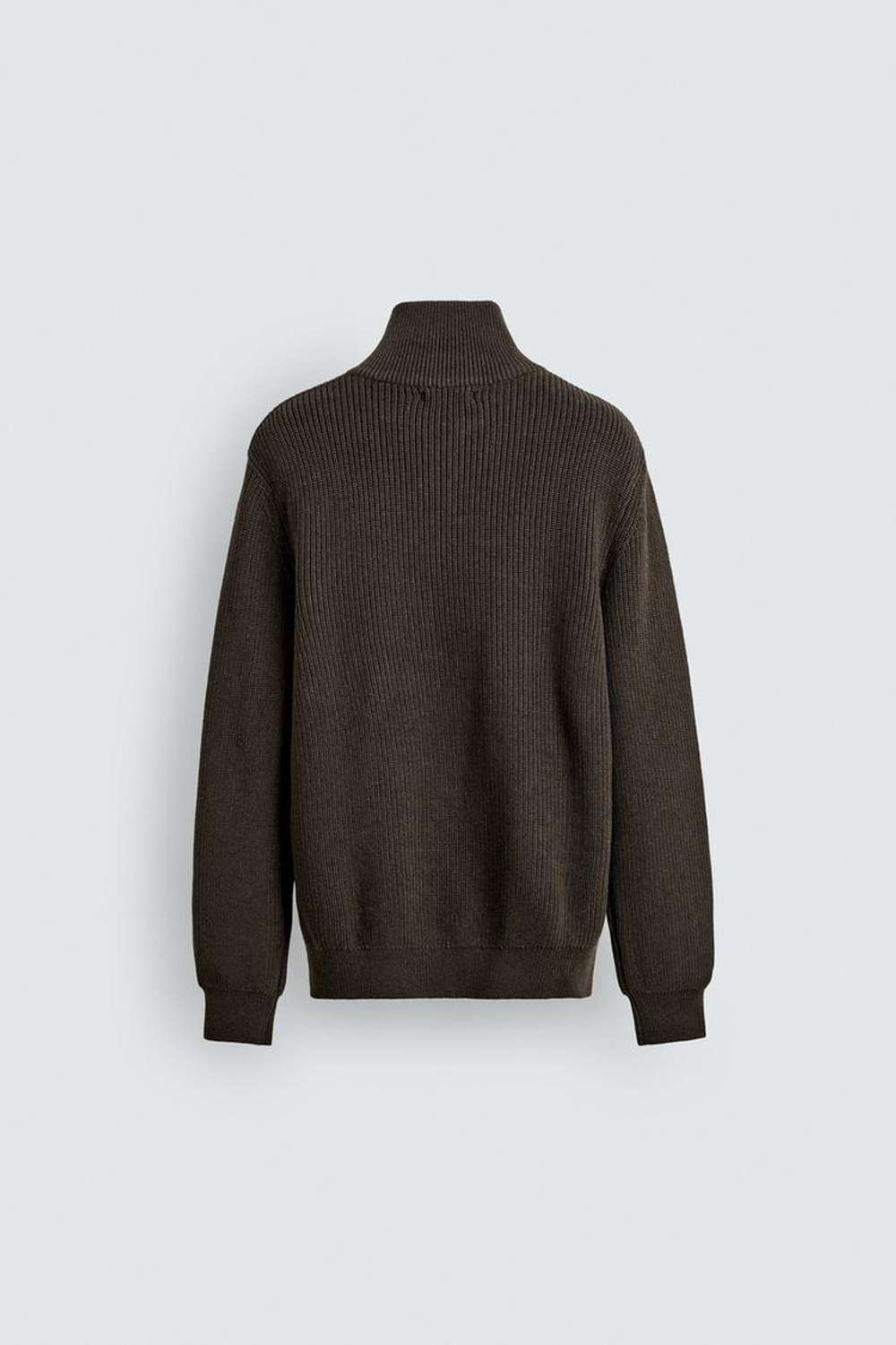 ZARA ДЖЕМПЕР ВЯЗАНЫЙ ЖЕМЧУЖНЫМ УЗОРОМ С ВОРОТНИКОМ НА МОЛНИИ, ШОКОЛАДНЫЙ