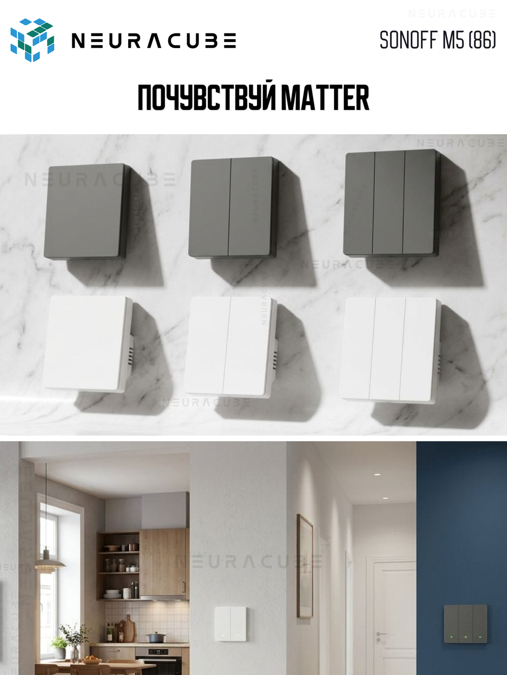 Умный WiFi (Matter) выключатель Sonoff M5-3C-86W (Работает с Яндекс Алисой)