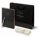 Подарочный набор: Шариковая ручка Parker Jotter Russia SE, цвет: St. Steel GT и Ежедневник  недатированный, чёрный