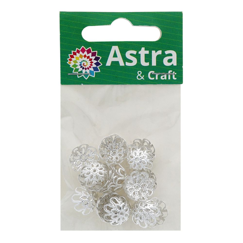 Шапочка для бусин 4AR205, 12мм 30 шт/упак, Astra&Craft (Серебро)