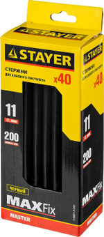 STAYER Black, чёрные, 11 х 200 мм, 40 шт, клеевые стержни, Professional (2-06821-D-S40)