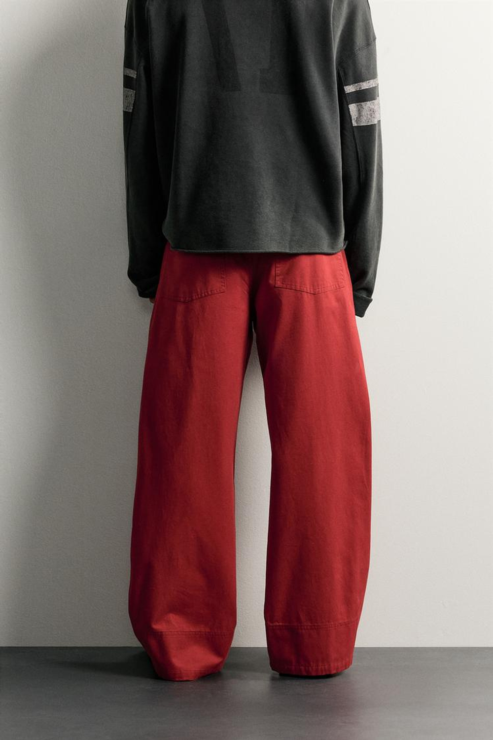 ZARA БРЮКИ WIDE-LEG СО СКЛАДКАМИ, КРАСНЫЙ