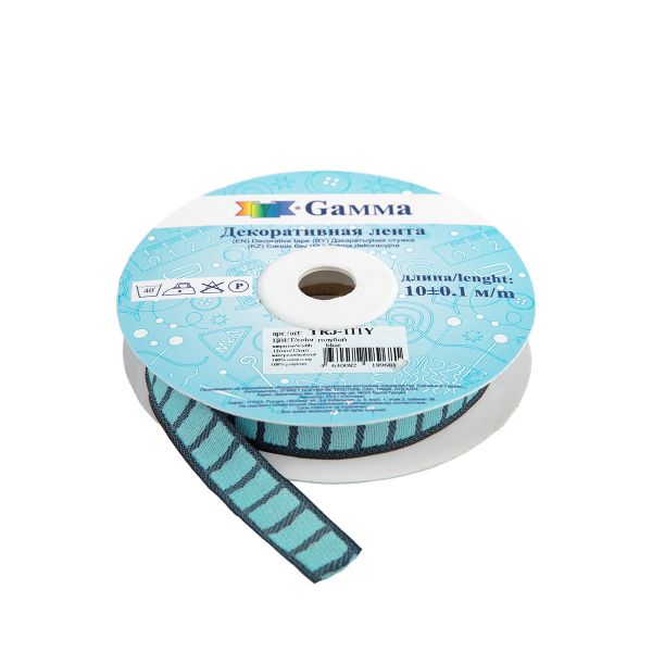 Лента (тесьма) жаккардовая 12.0 мм / 10±0.5 метров, голубой, Gamma TRJ-111Y