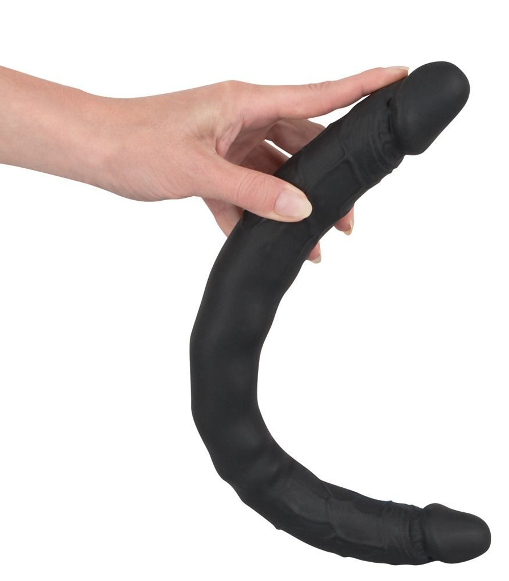 Чёрный двусторонний фаллоимитатор Double Dong Black - 40 см. (Цвет: черный)
