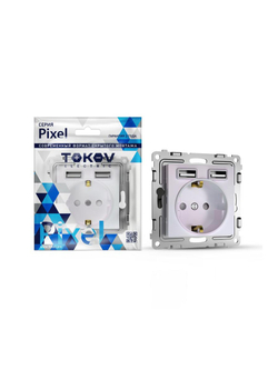 Розетка 1-м СП Pixel IP20 с заземл. с 2-мя заряд. устр. USB тип A+A механизм перламутр. TOKOV ELECTRIC TKE-PX-R1U2A-C04