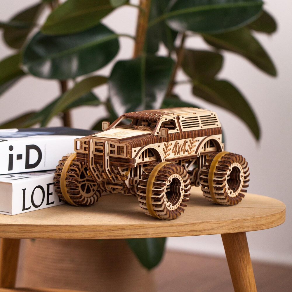 Джип БигФут 4x4 от DROVO - Деревянный конструктор, сборная механическая модель, 3d пазл