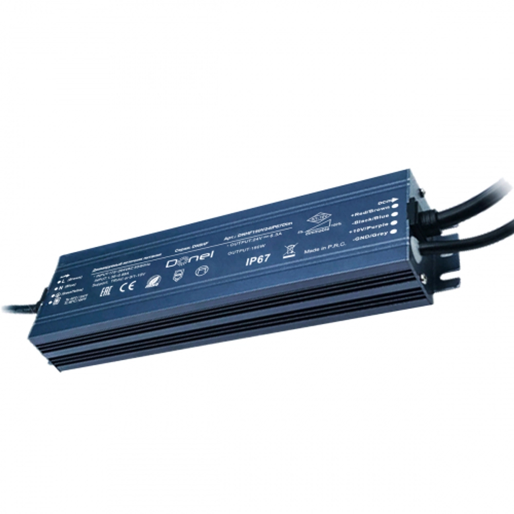 Donel,150Вт,DC24В,6.25А, IP67, 208x58x32 мм,диммируемый 0/1-10v блок питания для светодиодной ленты,