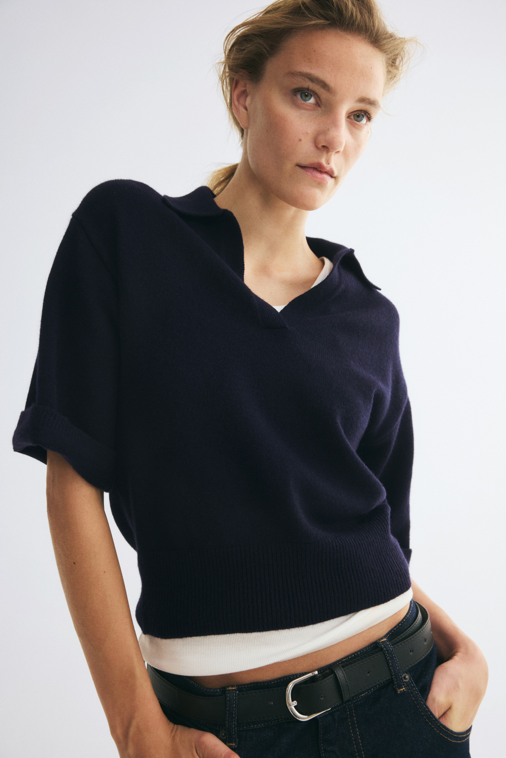 Тонкий трикотажный топ-поло — открытый воротник - H&M