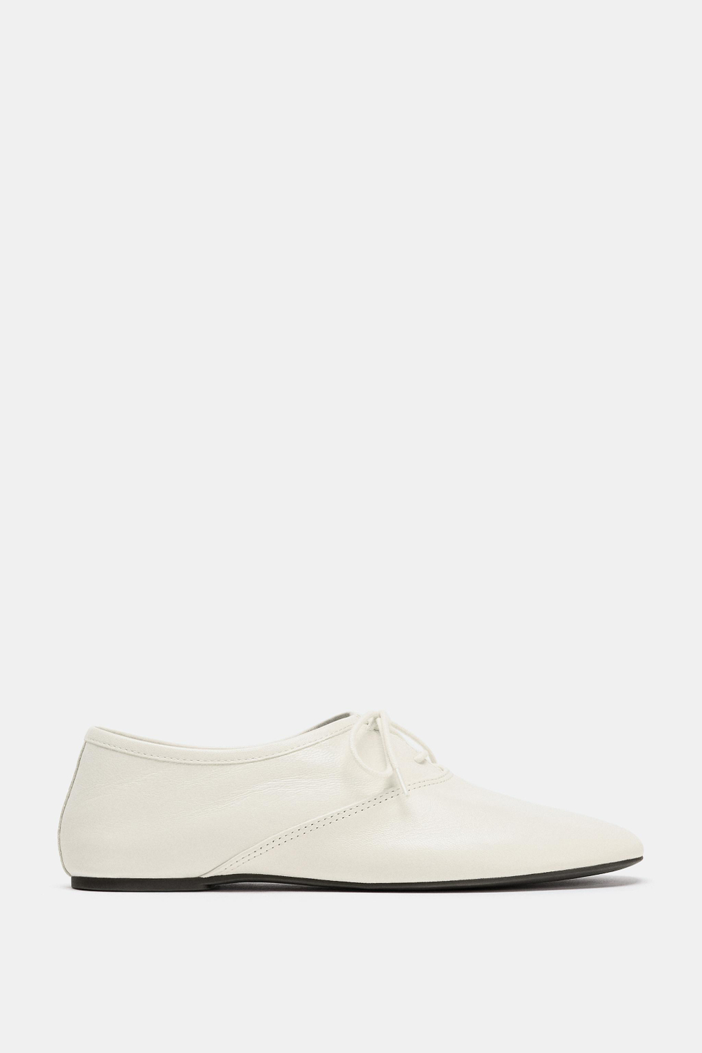 ZARA КОЖАНЫЕ ТУФЛИ НА ШНУРОВКЕ, ЭКРЮ